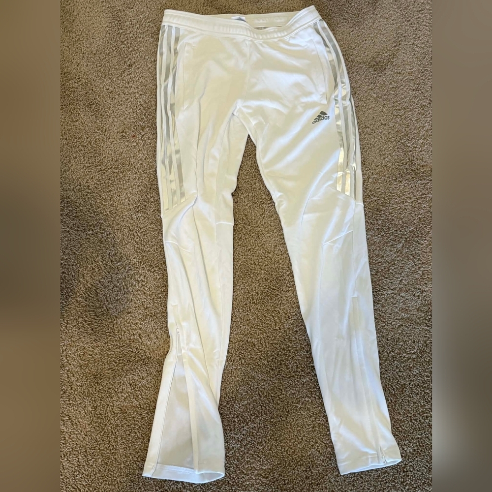 Adidas White Joggers with Silver Stripes